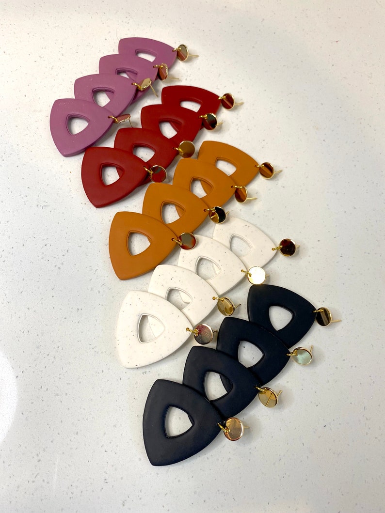 Handmade Clay Triangle Hoop Earrings