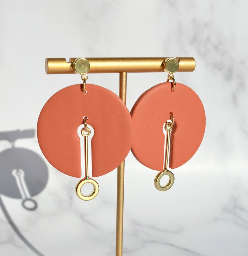 Terracotta Moon / Handmade Polymer Clay Dangle Earrings