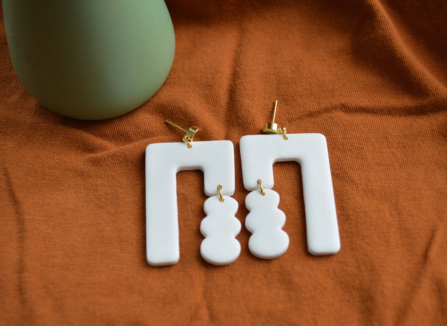The Melanie / White Clay Rectangular Dangle Earrings