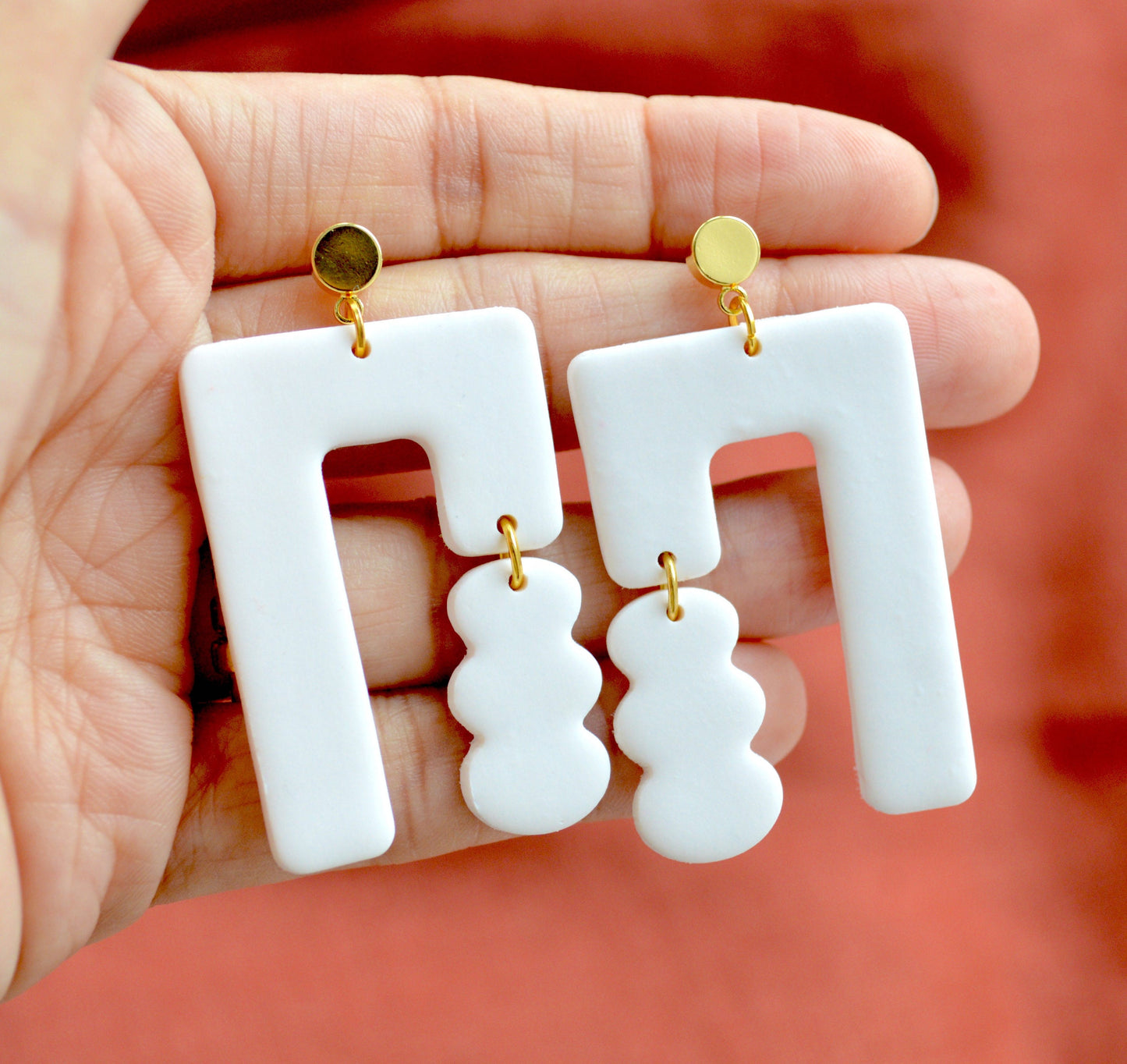 The Melanie / White Clay Rectangular Dangle Earrings