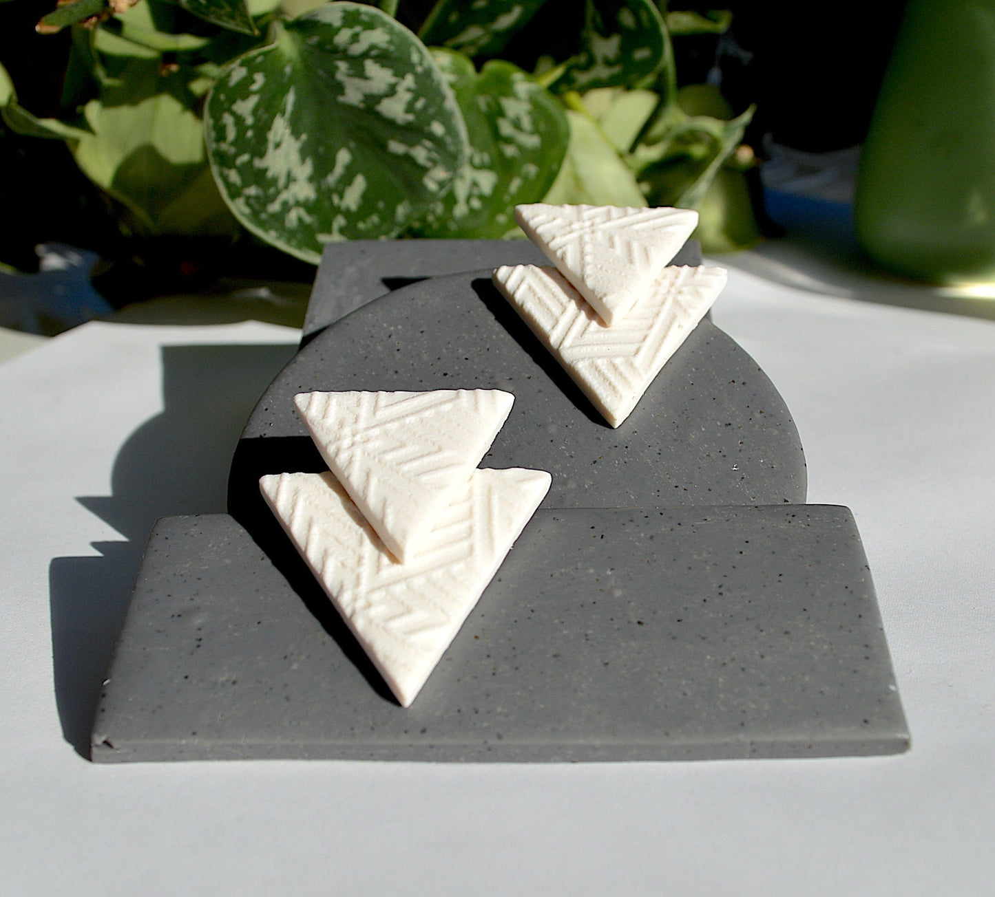 The Chloe / White Triangle Geometric Clay Stud Earrings