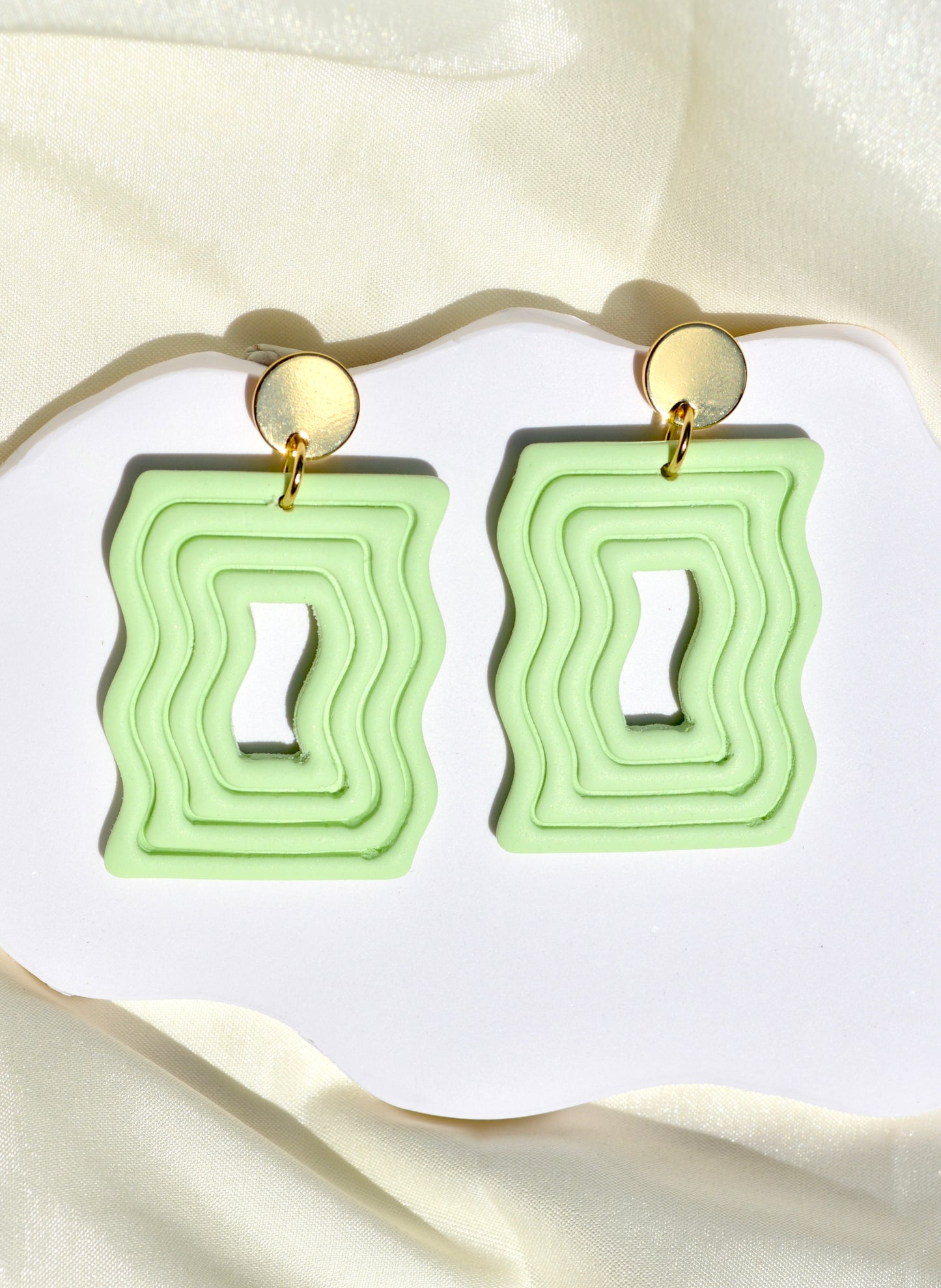 Wavy Rectangular Hoop Clay Earrings