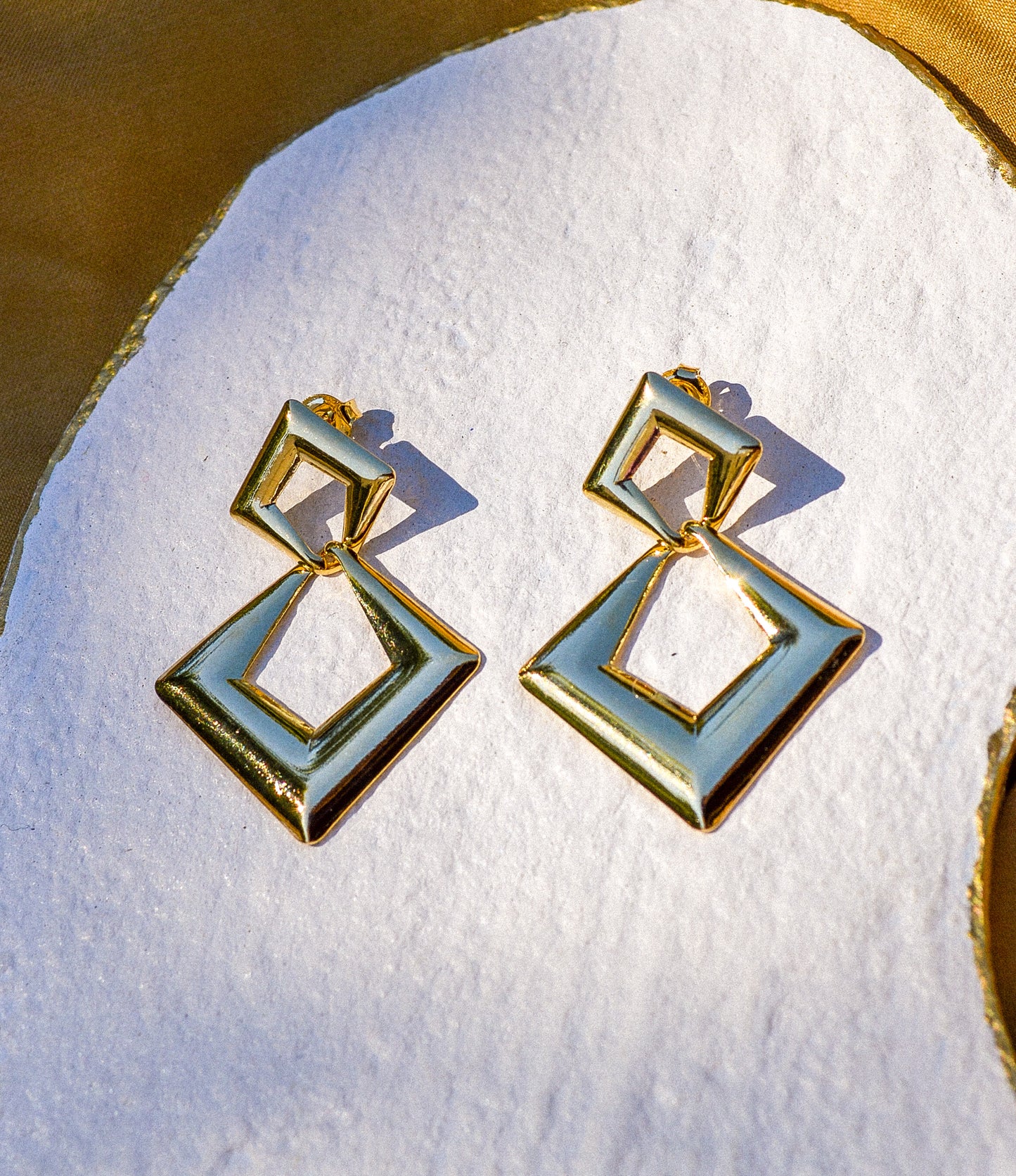 18k gold-filled double diamond shape earrings