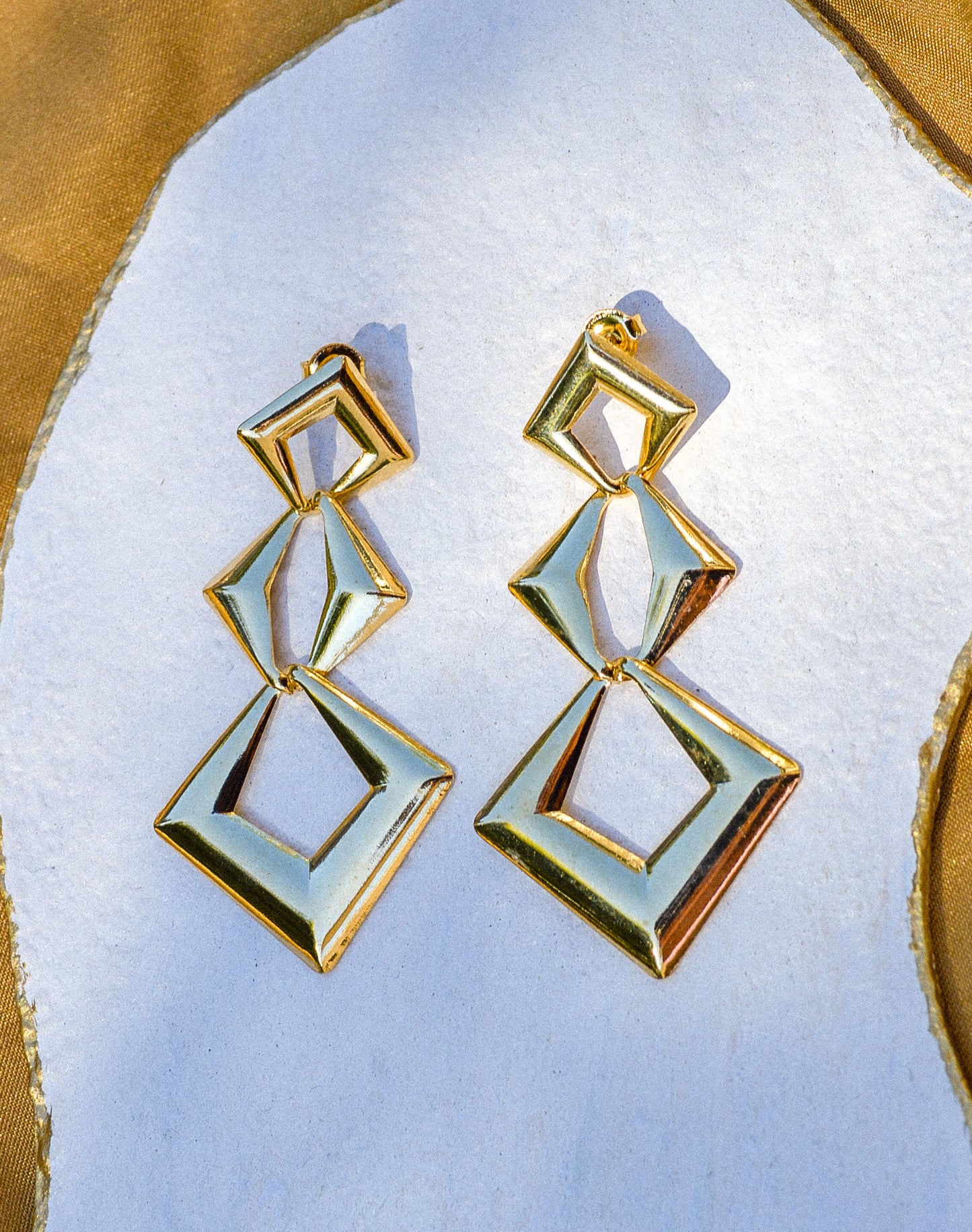 18k gold-filled triple diamond shape earrings