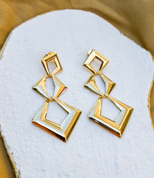 18k gold-filled triple diamond shape earrings