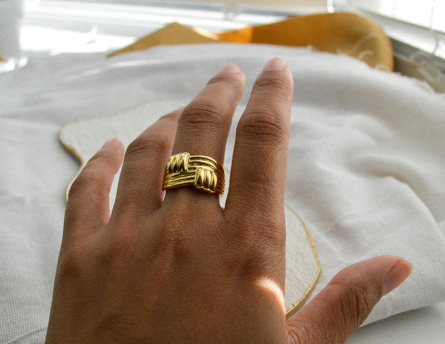 18k gold filled adjustable textured ring