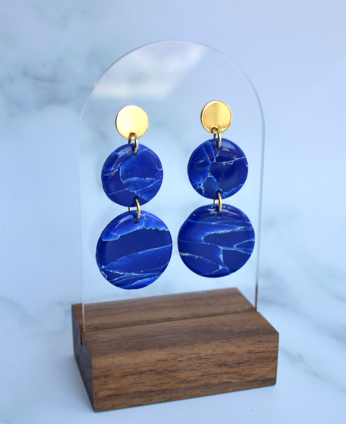 Lapis Lazuli Collection - Stacked Circle Drop Earrings