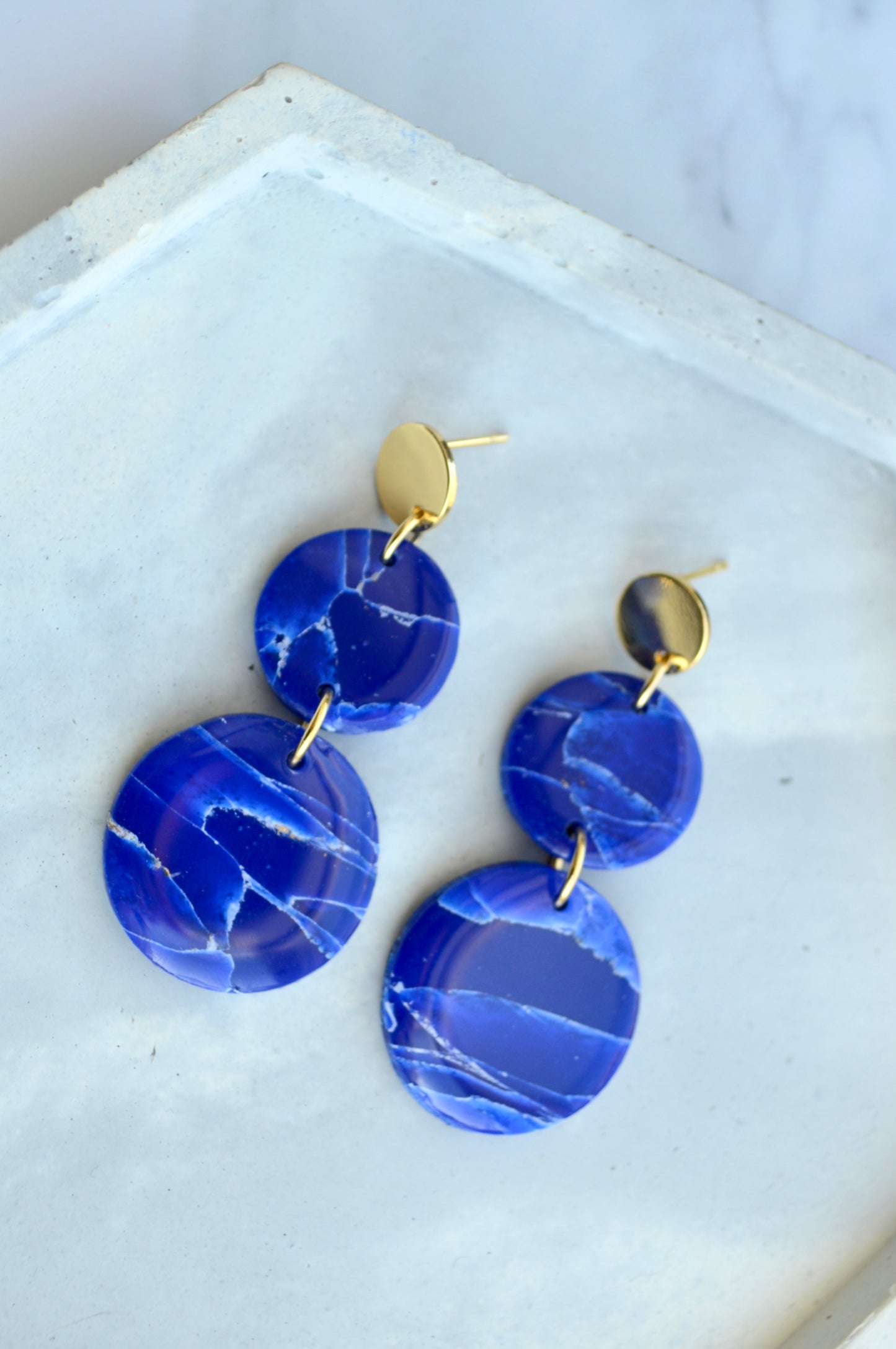 Lapis Lazuli Collection - Stacked Circle Drop Earrings