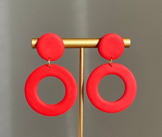 Bright Red Clay Funky Hoop Handmade Earrings
