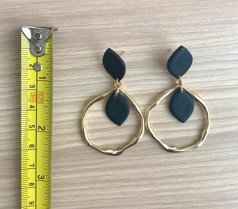 The Chantel | Black Clay and Gold Hoop Dangle Earrings