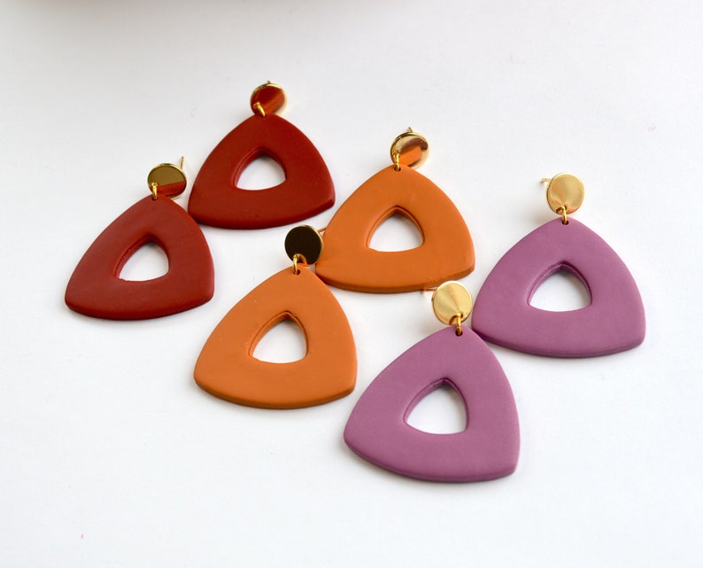 Handmade Clay Triangle Hoop Earrings
