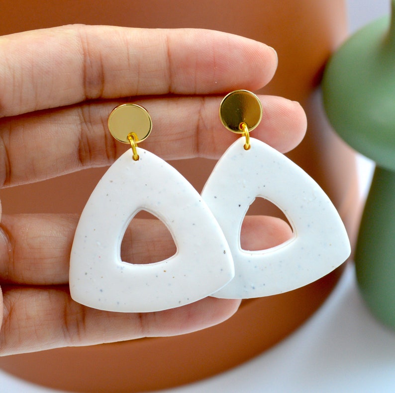 Handmade Clay Triangle Hoop Earrings