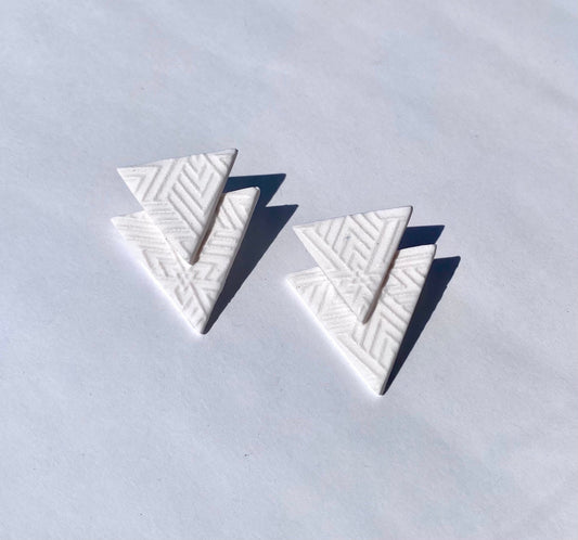 The Chloe / White Triangle Geometric Clay Stud Earrings