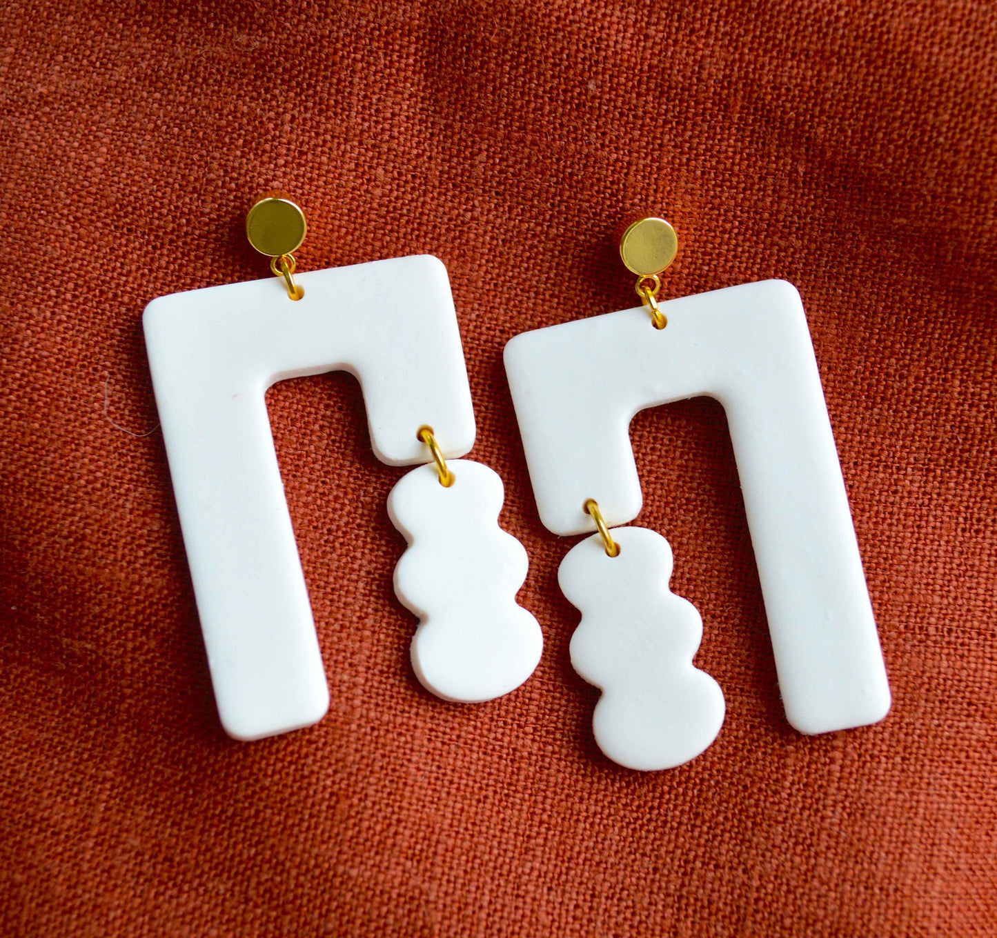The Melanie / White Clay Rectangular Dangle Earrings