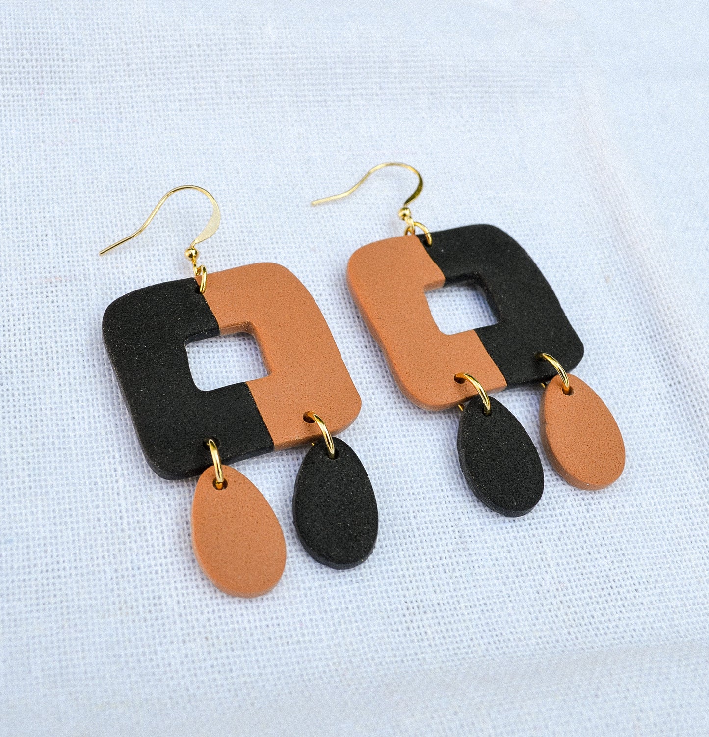 Two toned square hoop dangle earrings