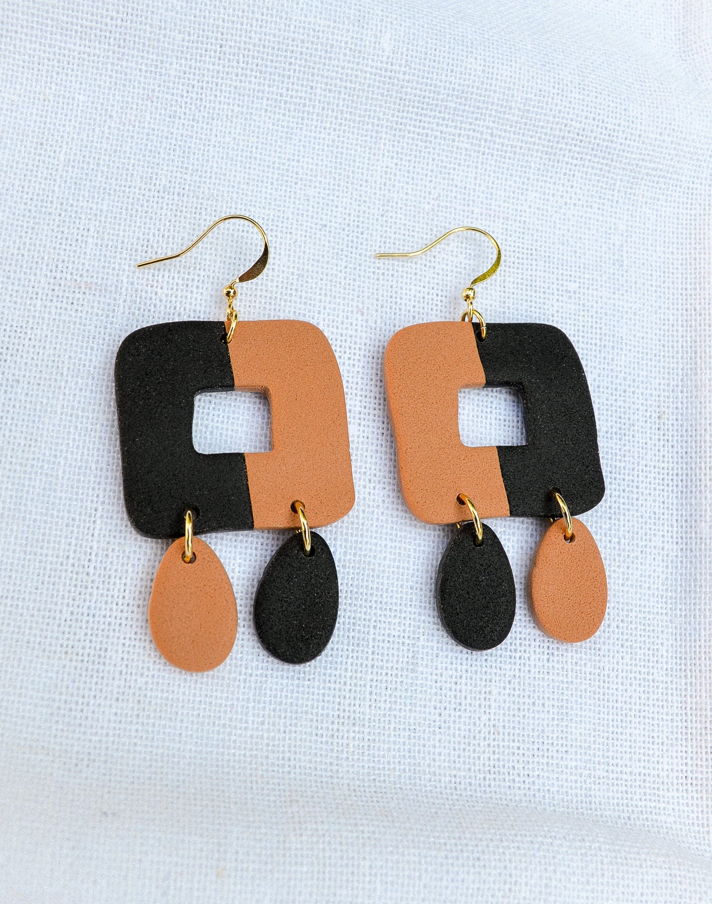 Two toned square hoop dangle earrings