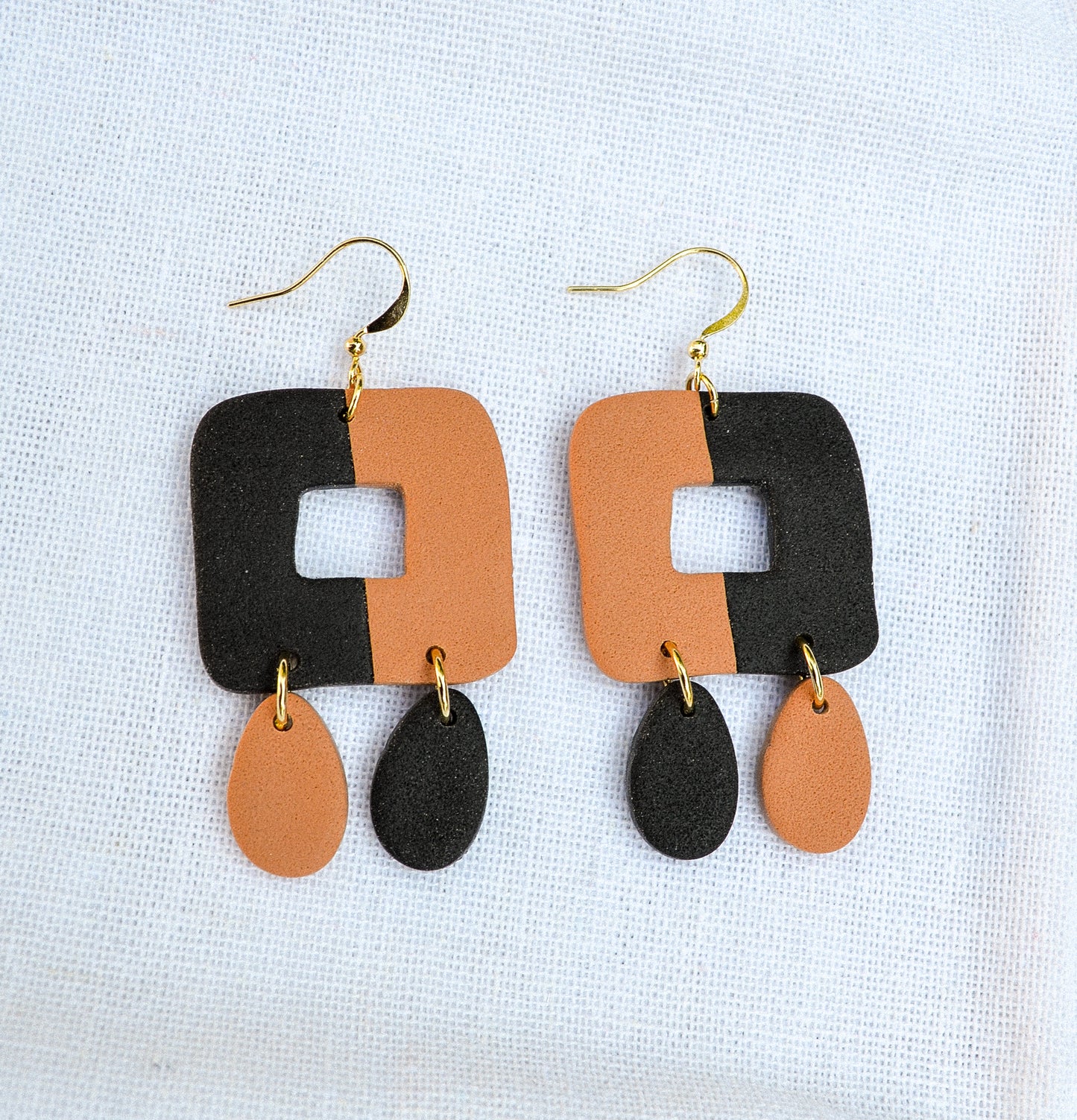 Two toned square hoop dangle earrings